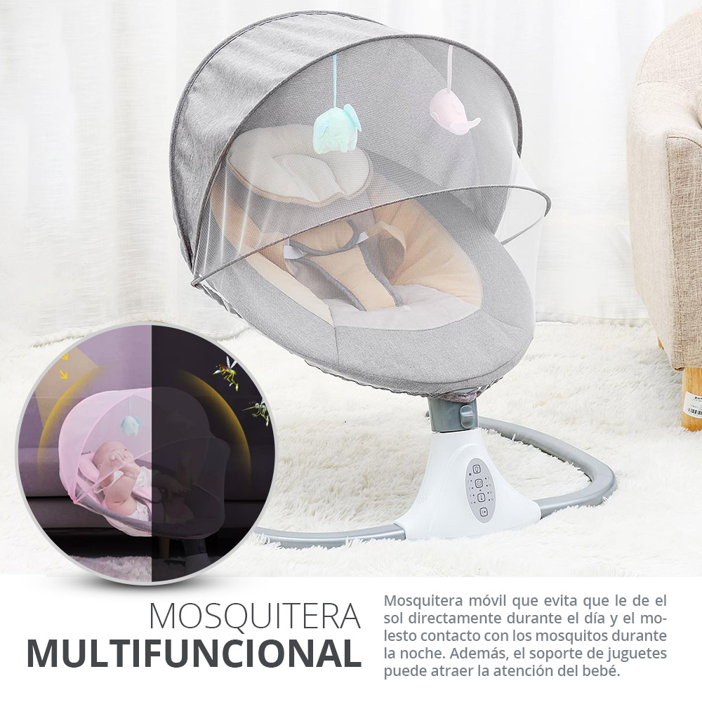 Hamaca eléctrica para bebé, columpio, 5 modos de vibración, música  Bluetooth para bebé de 0 a 12 meses, gris